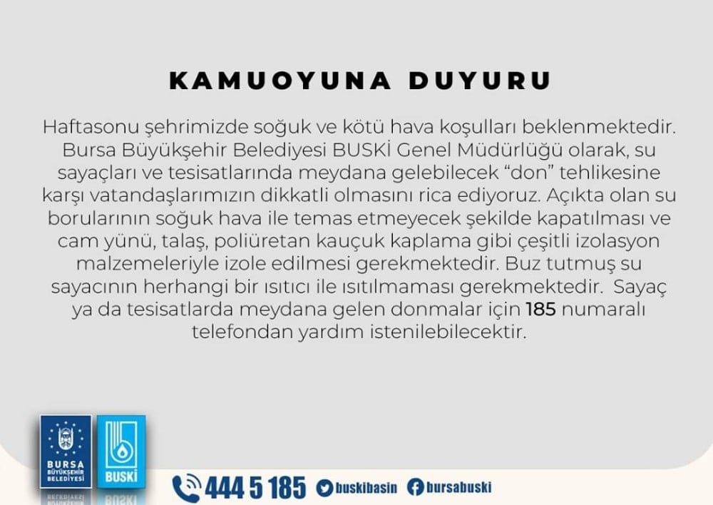 BUSKİ’den don uyarısı 