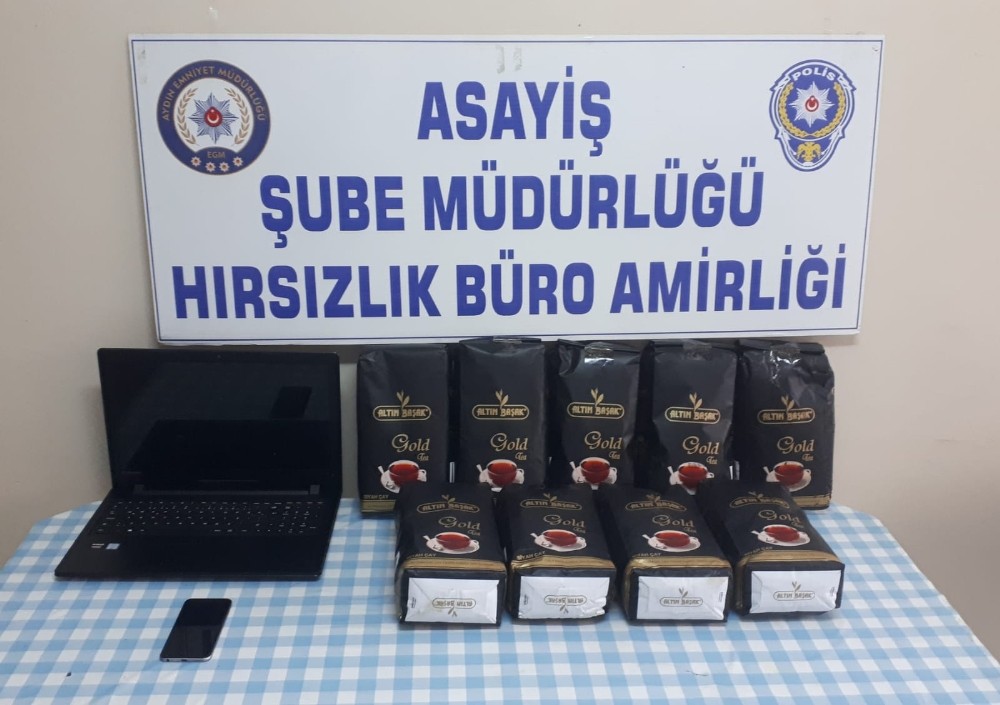 Çaldığı çaylar ve bilgisayarla yakalandı 