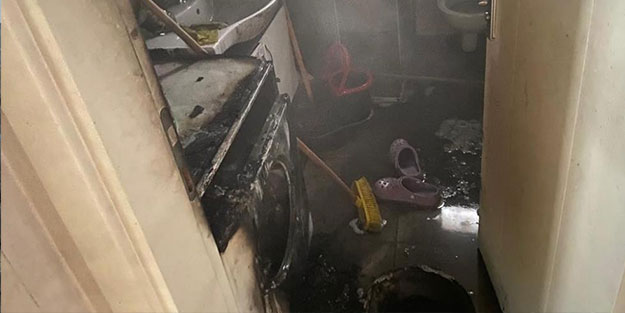 Çamaşır makinesi alev aldı