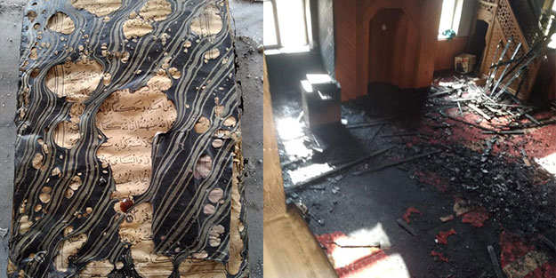 Cami yandı, Kur'an sağlam kaldı!