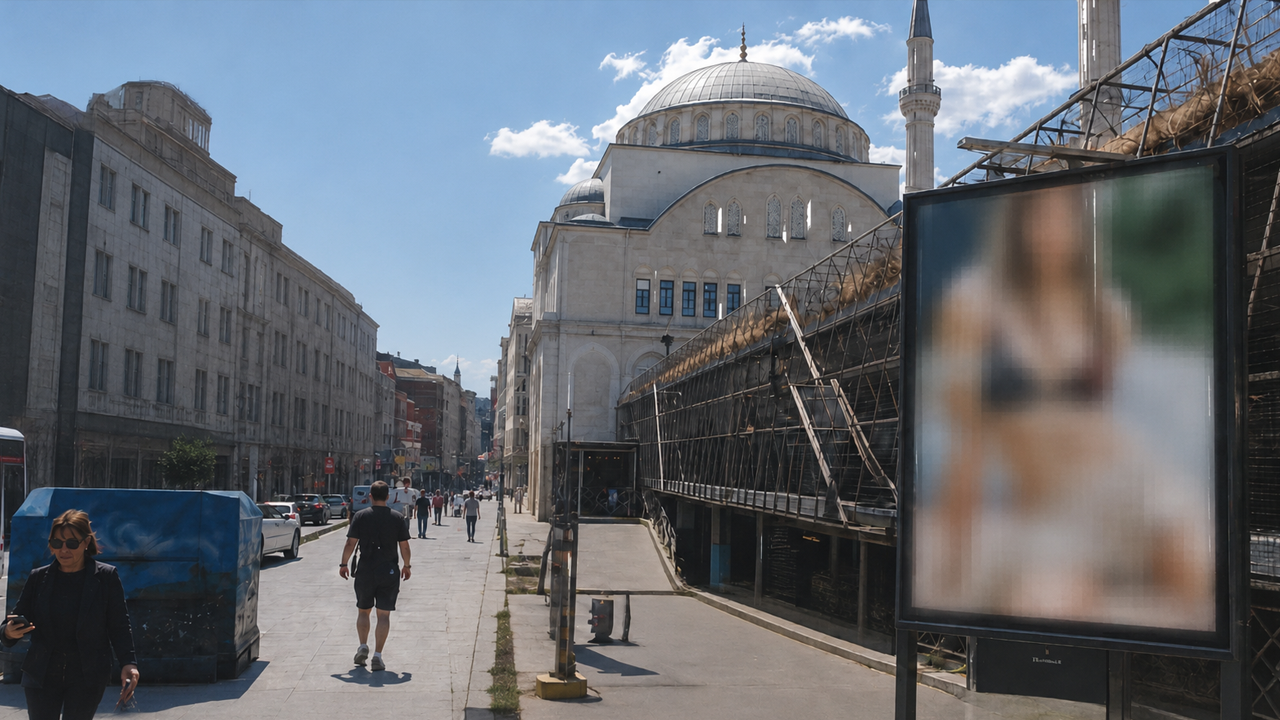 Caminin önünde çıplak bikini reklamı!