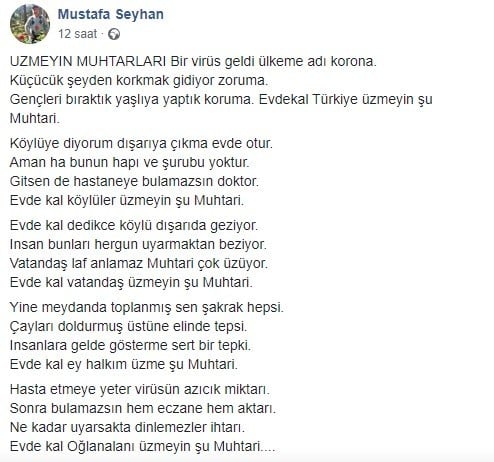 Çanakkaleli muhtardan korona şiiri 