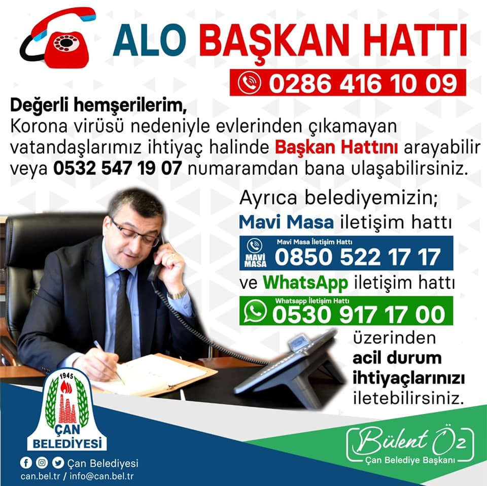 Çan’da korona virüs tedbirleri kapsamında ’Alo Başkan Hattı’ kuruldu 