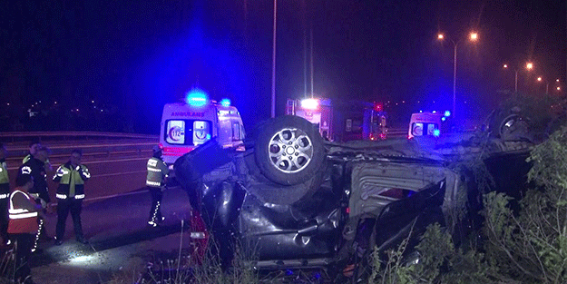 Çatalca’da kontrolden çıkan araç takla attı