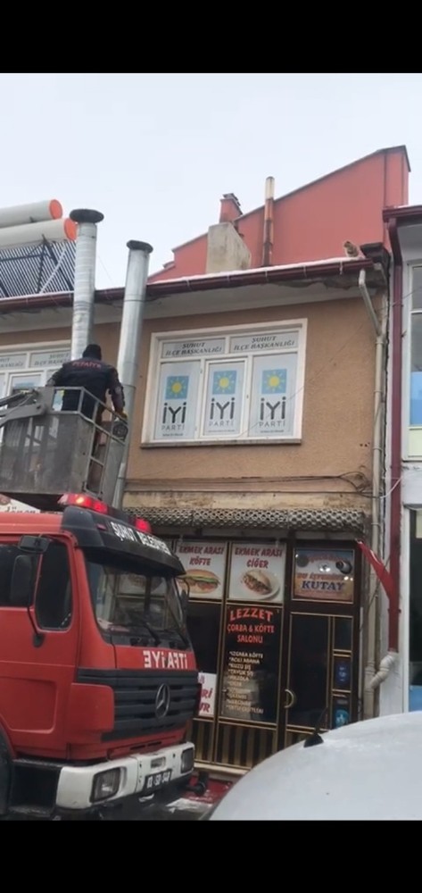 Çatıda mahsur kalan kedinin imdadına itfaiye ekipleri yetişti 