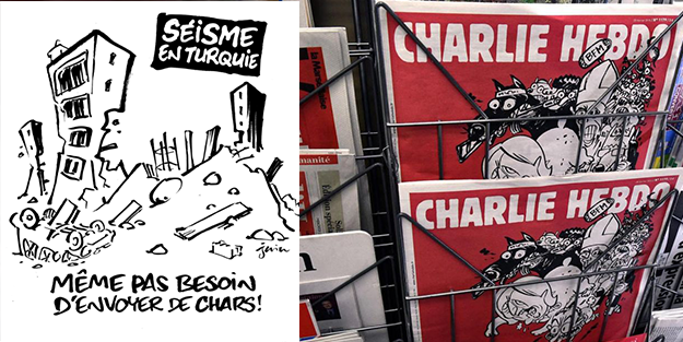 Charlie Hebdo dergisinden skandal Türkiye depremi karikatürü! Böyle kansızlık görülmedi