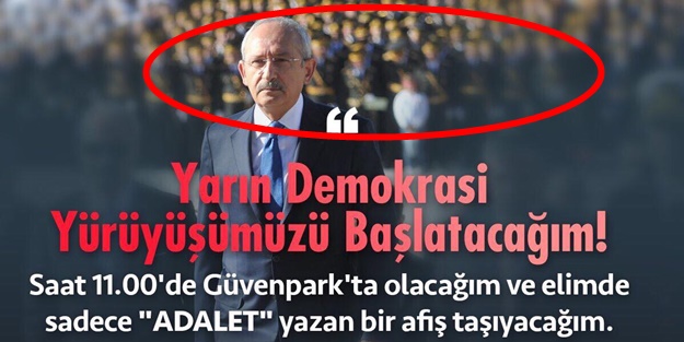 CHP'den 'demokrasi' yürüyüşüne skandal afiş! 'Ordu göreve' mesajı mı?