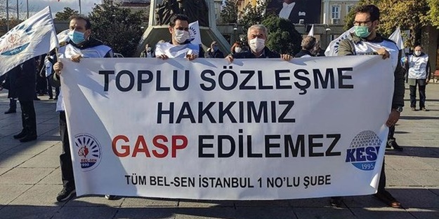 CHP'li Bakırköy Belediyesi'nde çalışan sendika üyelerinden toplu sözleşme protestosu