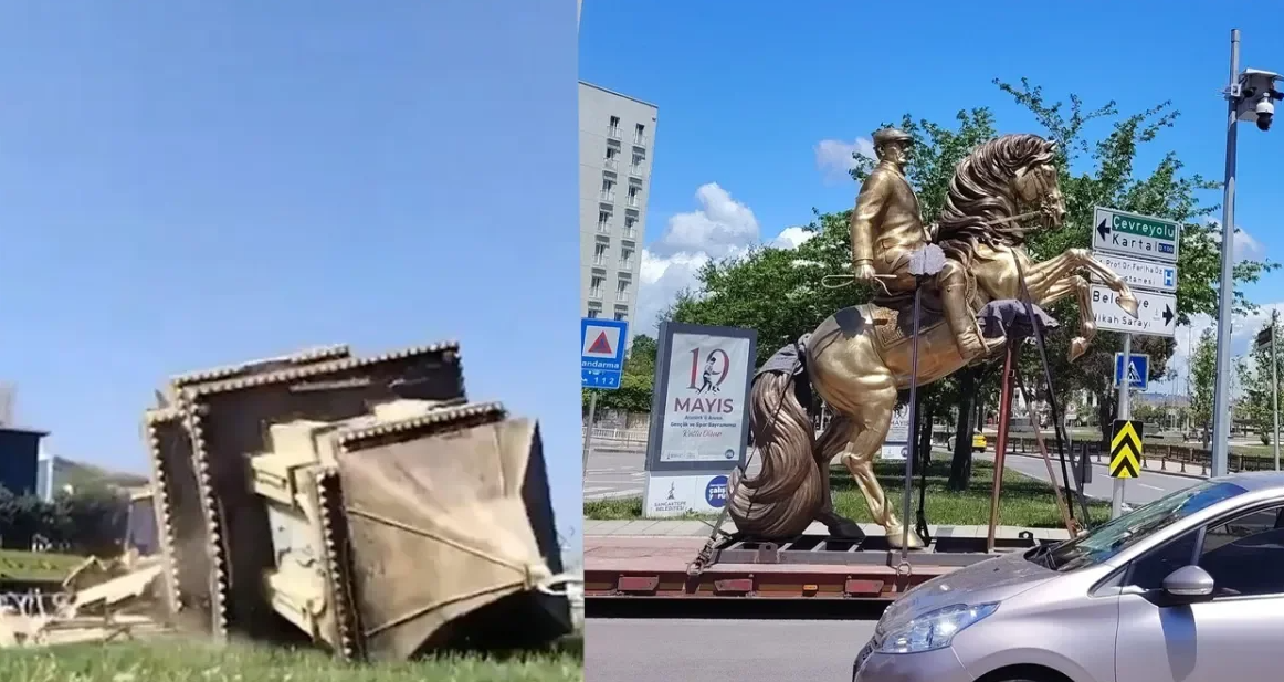 CHP'li belediye yine şaşırtmadı! Ay-yıldızlı anıtı yıkıp heykel diktiler