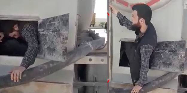 Çimento yüklü kamyonun gizli bölmesinde yakalandılar!