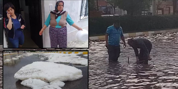 Çorum'da dolu beyaza bürüdü