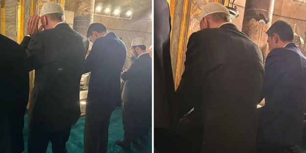 Cumhurbaşkanı Erdoğan, Murat Kurum ile birlikte Ayasofya Camii'nde namaz kıldı!