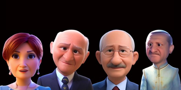 Cumhurbaşkanı Recep Tayyip Erdoğan ve diğer siyasi parti liderleri yapay zeka teknolojisi ile çizildi! Siyasetin Disney modeli