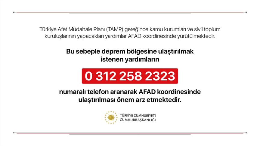 Cumhurbaşkanlığından 'deprem yardımları AFAD koordinesinde ulaştırılsın' uyarısı
