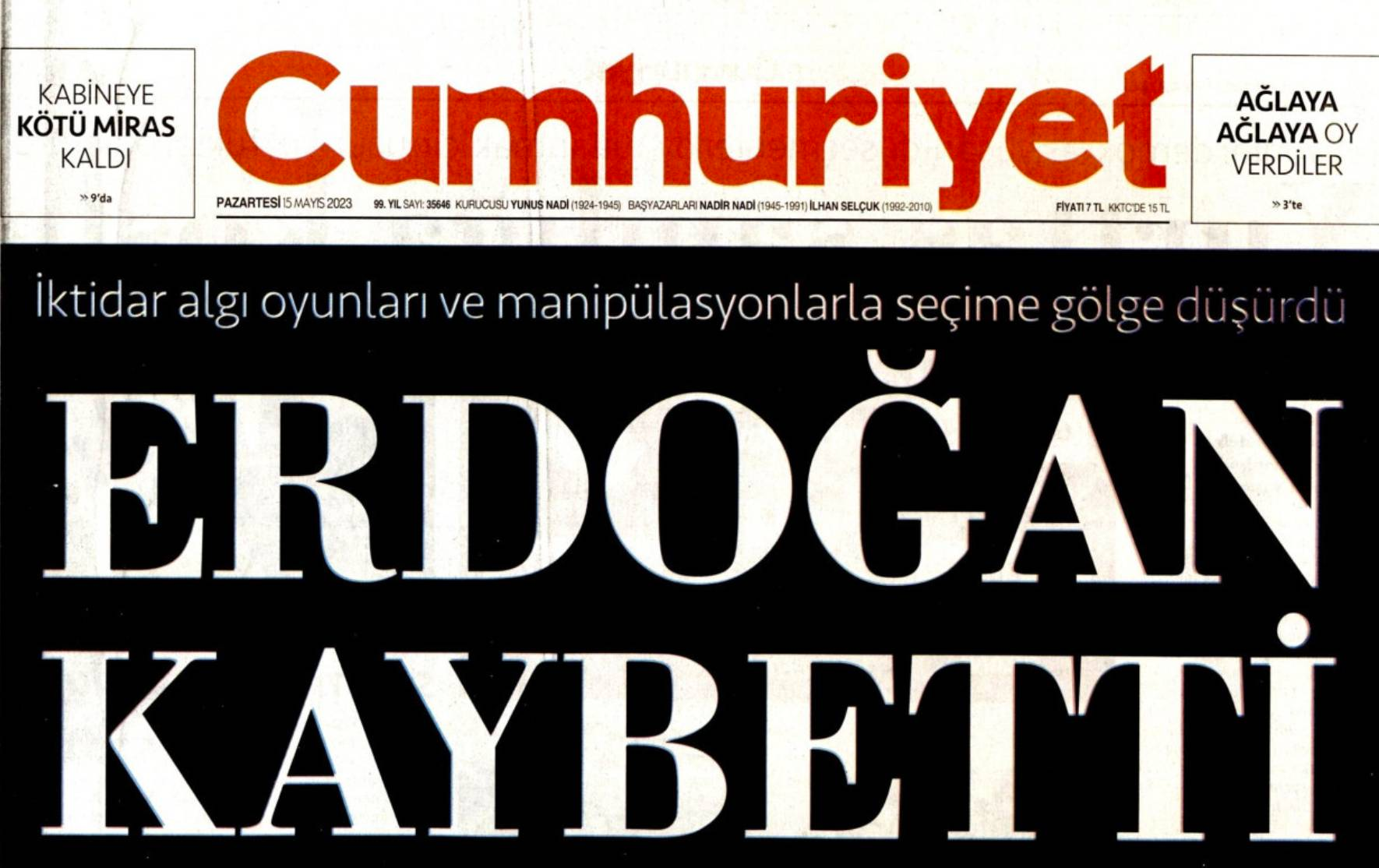 Cumhuriyet, başyazısında böyle ters köşe oldu