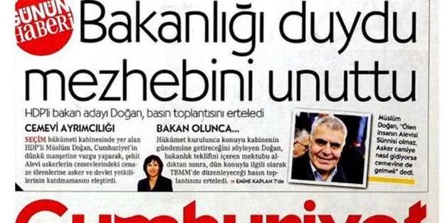 Cumhuriyet Gazetesi'nden 'mezhepçi' başlık