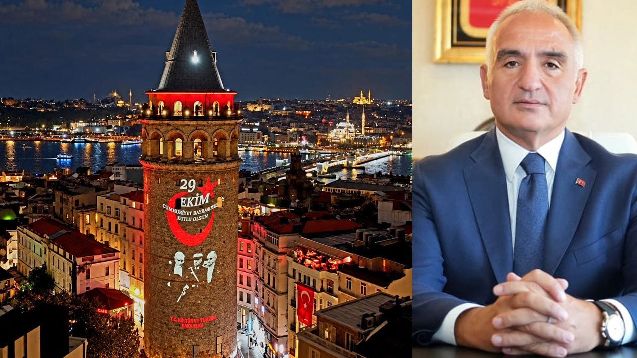 Cumhuriyetin 103 yıllık ışığı Galata Kulesi’ni aydınlattı