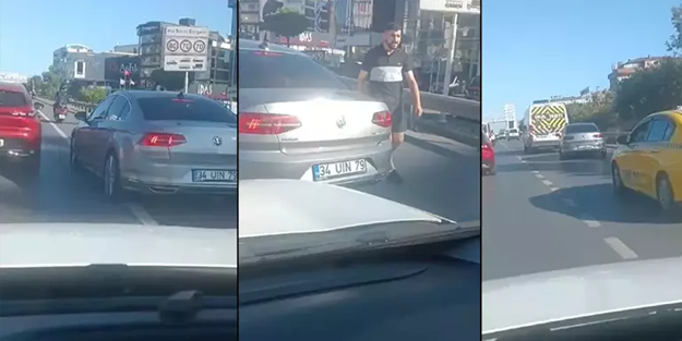 D-100' de dehşet anları! Şehir ayıları otomobilin önünü kesip camını kırdılar