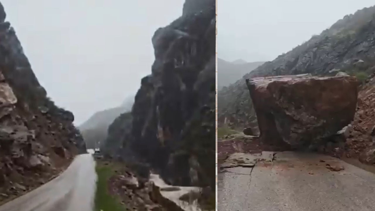 Dağ yolu kesti! Dev kaya ulaşımı durdurdu