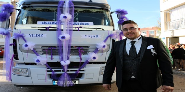 Damat gelini almaya tırla gitti
