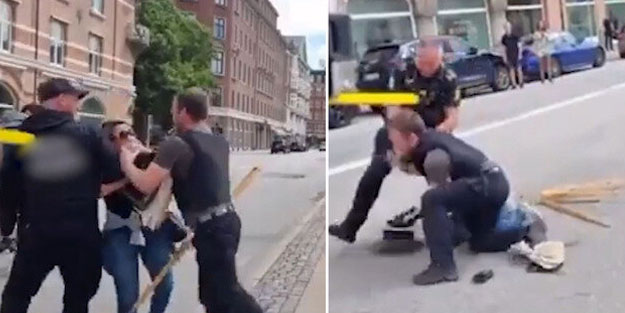 Danimarka'da bir alçaklık daha! Kur'an-ı Kerim'in yakılmasına tepki gösteren kadına polisten sert müdahale