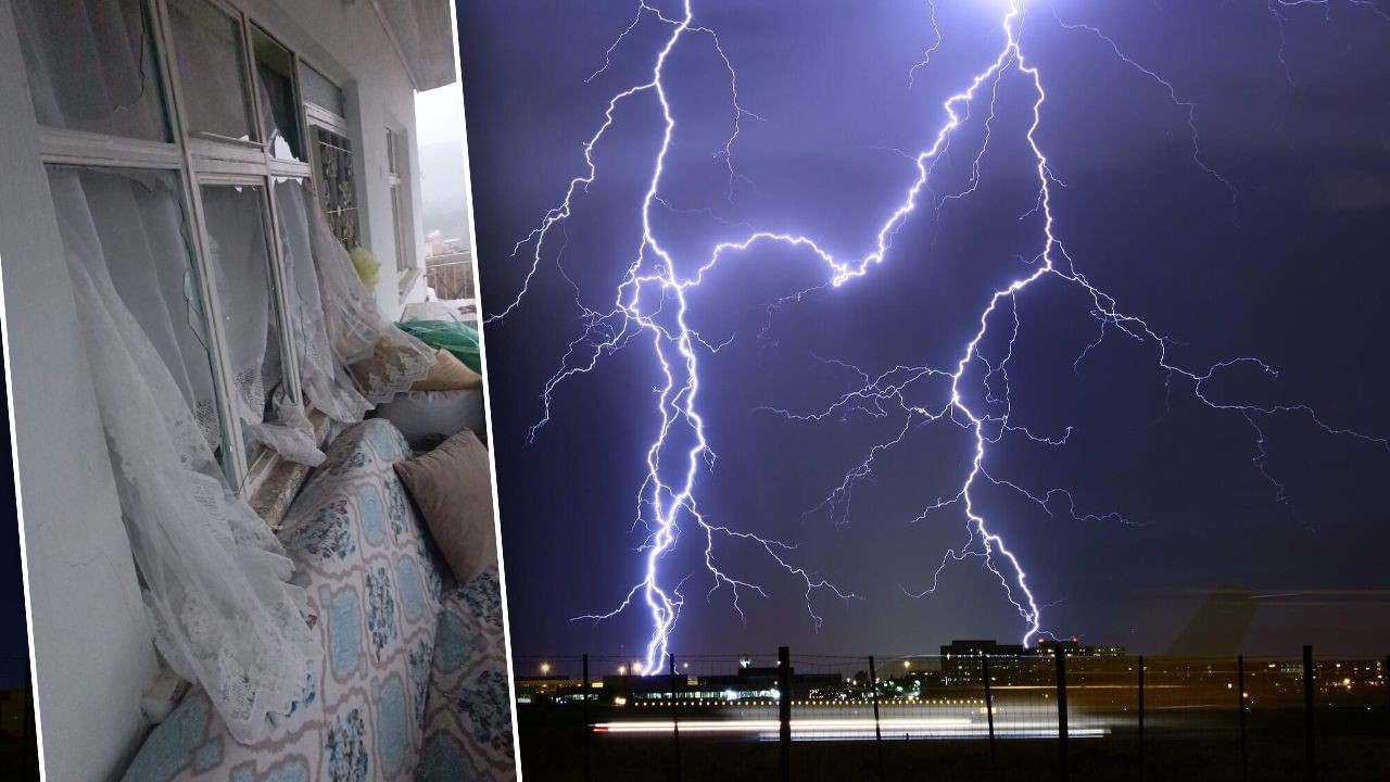 Dehşet anları! Eve düşen yıldırım, ortalığı yıktı geçti