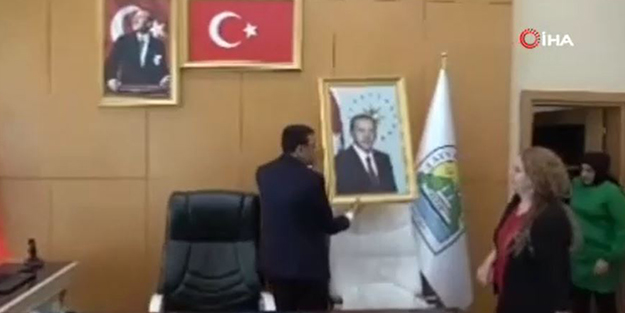 DEM'li Belediye Başkanı Cumhurbaşkanı Erdoğan'ın fotoğrafını indirmişti! Tepki çeken görüntüler ortaya çıktı