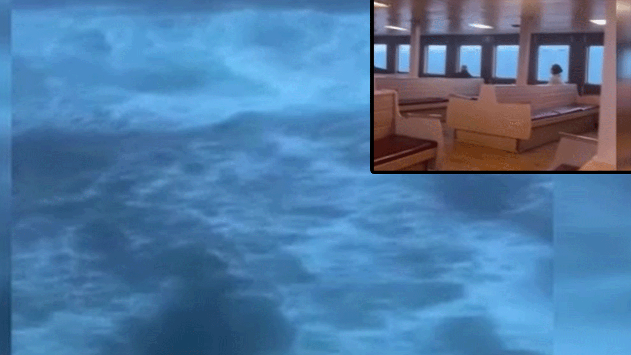 Denizde ölümle dans! Dev dalgalar gemiyi böyle salladı!