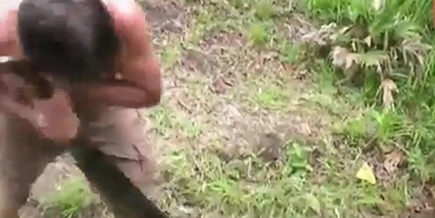 Dev yılanı elleriyle böyle yakaladı