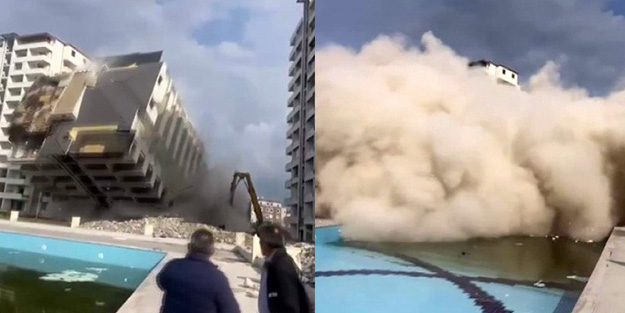 Devasa bina yerle bir oldu! Panik dolu anlar kamerada