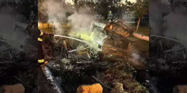Direğe çarpan otomobil alev aldı: 1 ölü, 1 yaralı