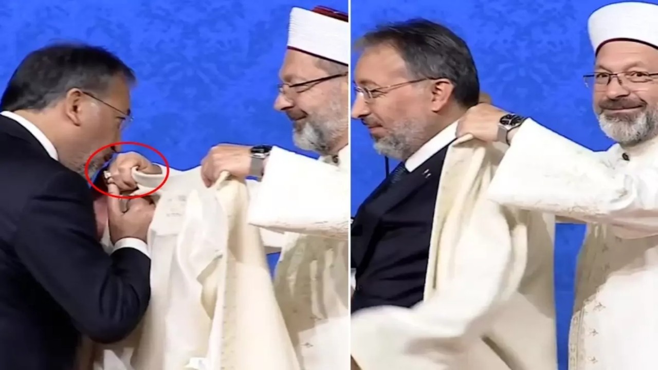 Diyanet’teki devir teslim törenine bu görüntü damga vurdu! Ali Erbaş’ın elini öptü