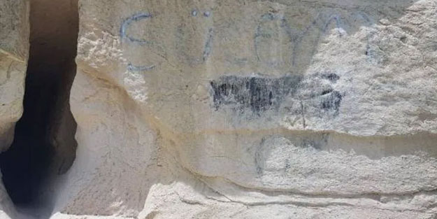 Doğa harikası Gomeda Vadisi'ne sprey boyayla yazı yazdılar