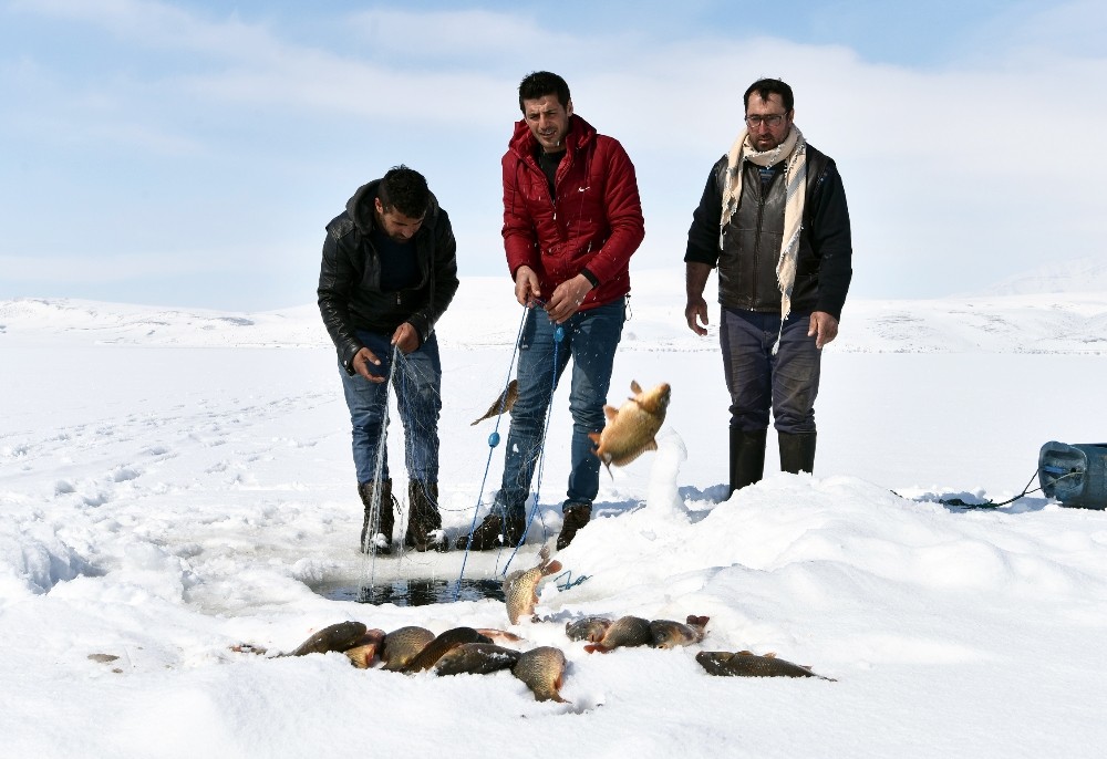 Donan Nazik Gölü’nde Eskimo usulü balık avı 
