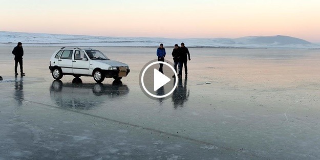 Donmuş göl üzerinde sürüş keyfi