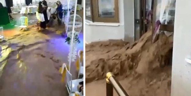 Düğün salonunda ölüm kalım savaşı! Aniden doldu masaya çıkarak kurtuldular