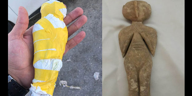 Durdurulan araçta Kilikya dönemine ait heykel bulundu