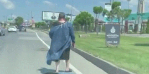 E-5'te ilginç görüntü! Ameliyat önlüğüyle...