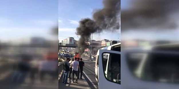 E-5'te trafik durdu! Araç alev alev yandı