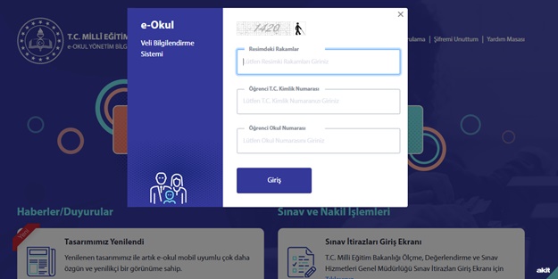e Okul karne 2021 girişi ve not öğrenme ekranı