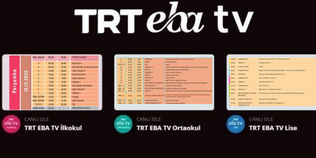 EBA TV 10 Aralık Perşembe canlı ders saatleri EBA ders programı