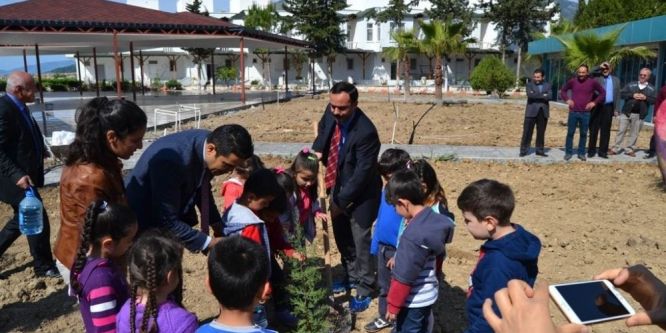Minik öğrenciler fidan dikti