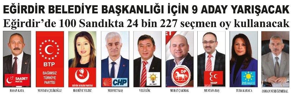 Eğirdir Belediye Başkanlığı İçin 9 Aday Yarışacak 