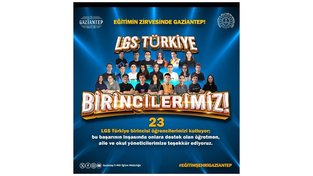 Eğitim şehri Gaziantep'ten LGS'de dev başarı: 23 öğrenci Türkiye birincisi