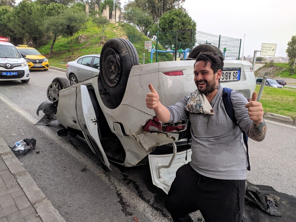 Ehliyetsiz sürücü takla attı, aracını bırakıp kaybolan telefonunu aradı 