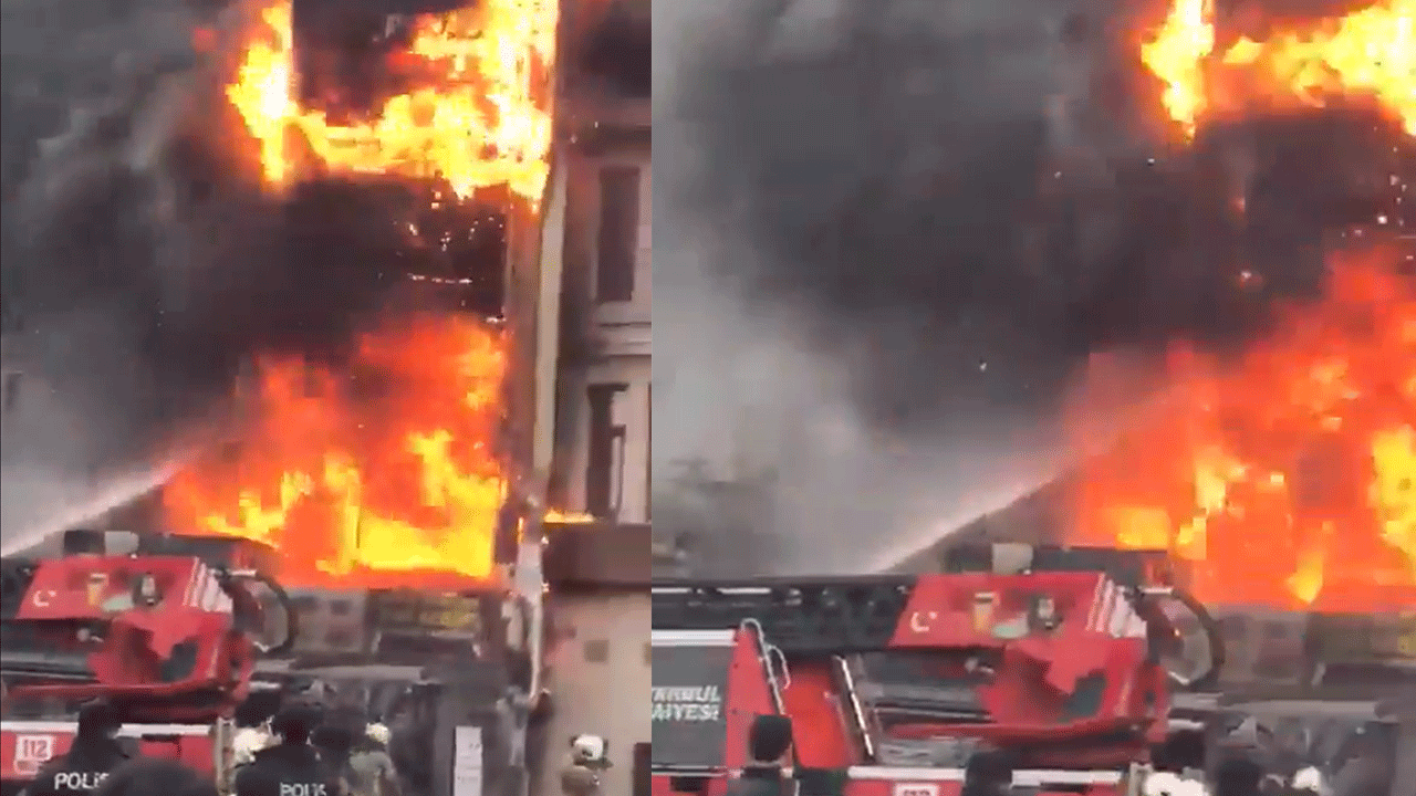 Ekrem’in itfaiyesi Akit binasındaki yangında sanki bahçe suluyordu! Eminönü'ndeki binada alevler yükseldi
