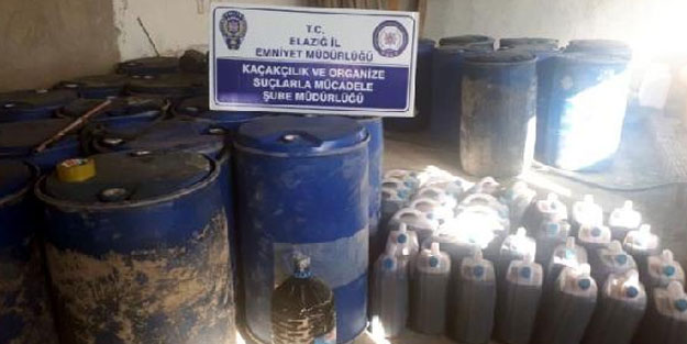 Elazığ’da depoda üretilen 5 ton sahte içki ele geçirildi