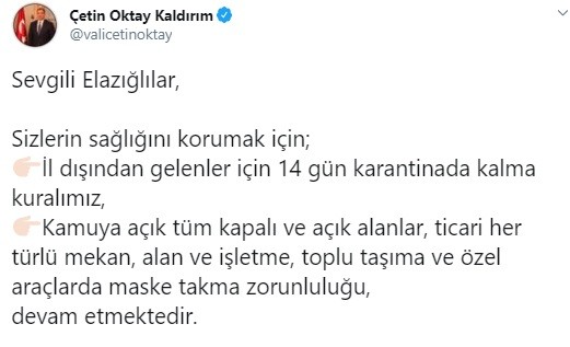 Elazığ’da Vali uyardı: