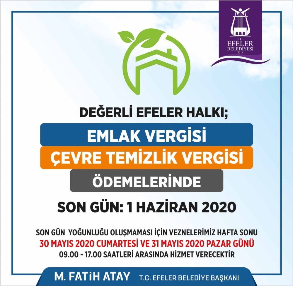 Emlak vergileri hafta sonu da ödenebilecek 