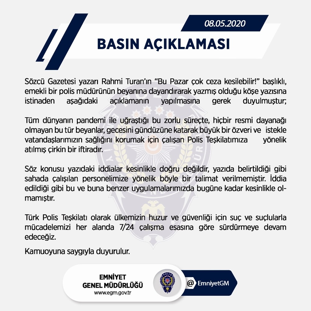 Emniyet Genel Müdürlüğü: “Polis teşkilatına yönelik atılmış çirkin bir iftiradır” 